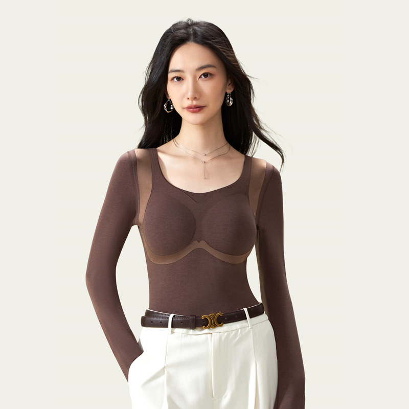 Lyocellové tričko ako základná vrstva s fleecovou podšívkou, dvojvrstvové teplo, U-krk, dlhé rukávy, účinok zoštíhlenia