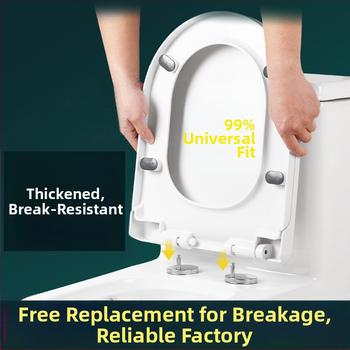 Kryt na WC, zosilnený, odolný voči prasknutiu, pomalé zatváranie, tvaru U alebo V, PP materiál, nastaviteľná vzdialenosť otvorov 13–17 mm.