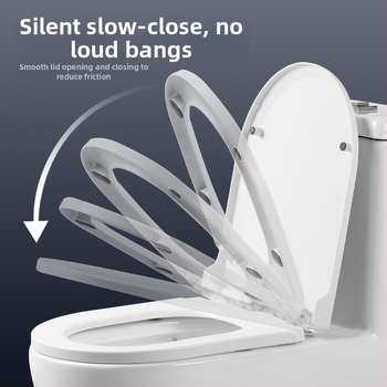 Kryt na WC, zosilnený, odolný voči prasknutiu, pomalé zatváranie, tvaru U alebo V, PP materiál, nastaviteľná vzdialenosť otvorov 13–17 mm.