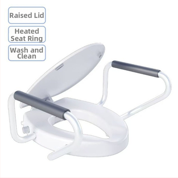 Chytrý veko na toaletu s nastaviteľnou výškou, vyhrievacím pásom a madlom; polstrované sedadlo, PP+ABS materiál, rozstup otvorov 134–186 mm; štýl: štandardný, moderný minimalistický