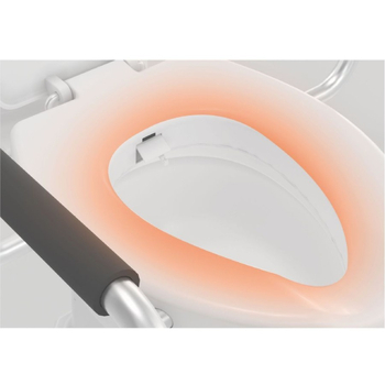 Chytrý veko na toaletu s nastaviteľnou výškou, vyhrievacím pásom a madlom; polstrované sedadlo, PP+ABS materiál, rozstup otvorov 134–186 mm; štýl: štandardný, moderný minimalistický