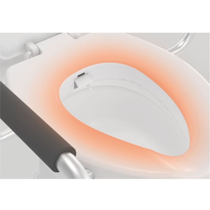 Chytrý veko na toaletu s nastaviteľnou výškou, vyhrievacím pásom a madlom; polstrované sedadlo, PP+ABS materiál, rozstup otvorov 134–186 mm; štýl: štandardný, moderný minimalistický