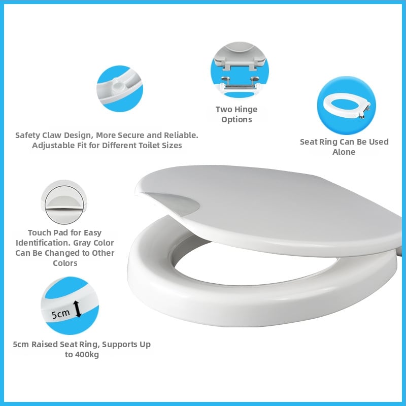 Bowell toaletná sedačka, zväčšená výška a zosilnená konštrukcia, s pomalým zatváraním, UF materiál