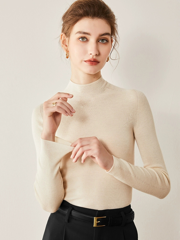 Naiste 100% villane seamless kampsun, poolkõrge kaelaga, peen aluskiht, slim-fit, pikkade varrukatega