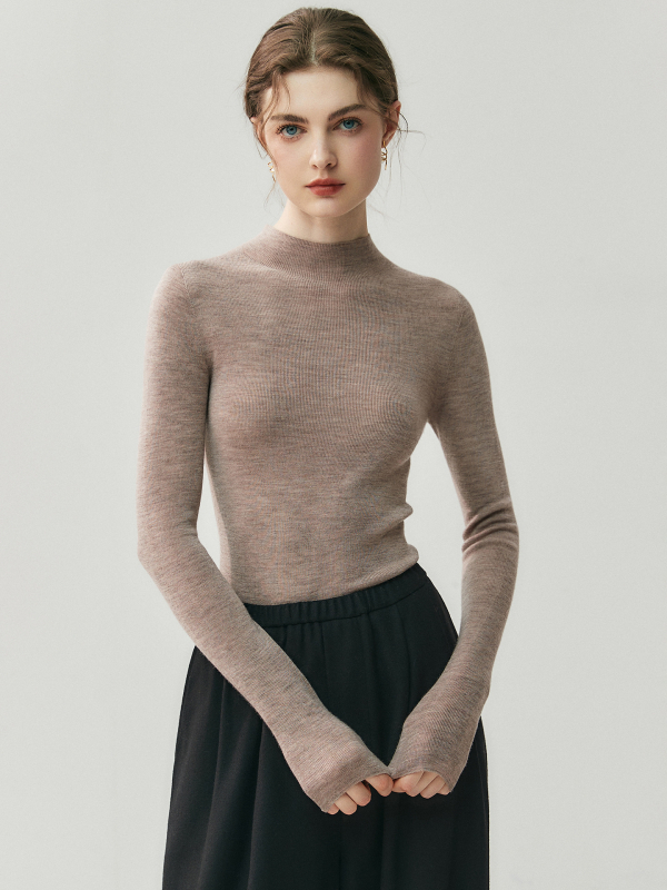 Naiste 100% villane seamless kampsun, poolkõrge kaelaga, peen aluskiht, slim-fit, pikkade varrukatega