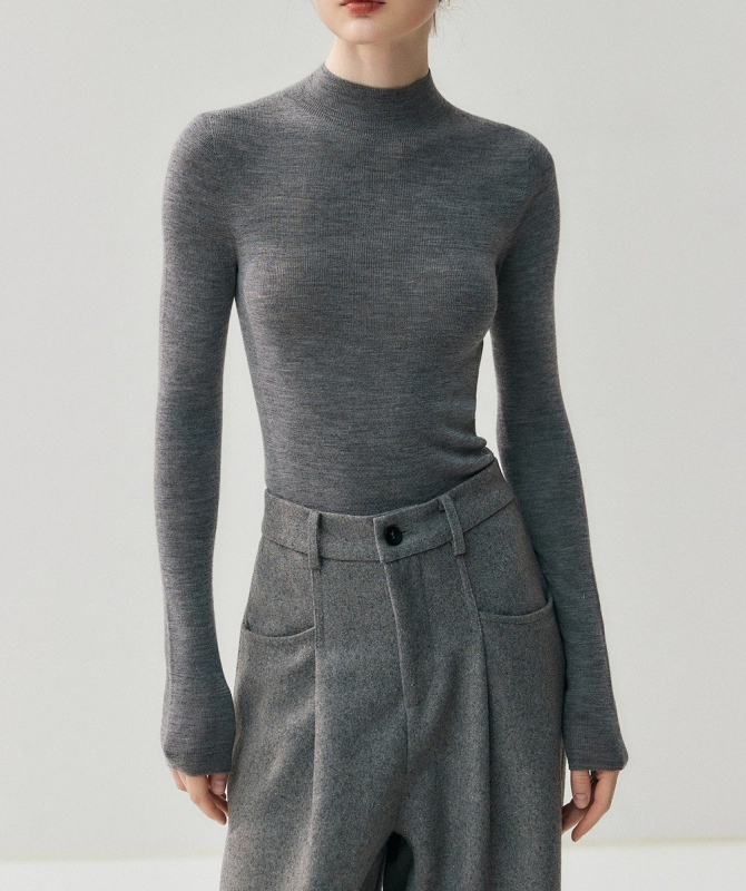 Naiste 100% villane seamless kampsun, poolkõrge kaelaga, peen aluskiht, slim-fit, pikkade varrukatega