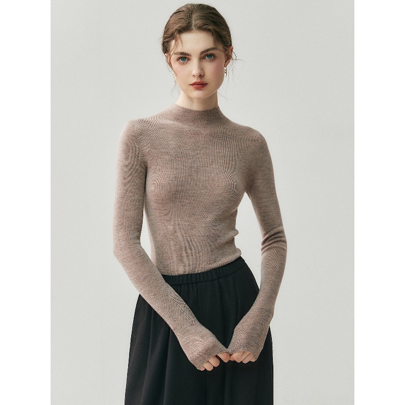 Naiste 100% villane seamless kampsun, poolkõrge kaelaga, peen aluskiht, slim-fit, pikkade varrukatega