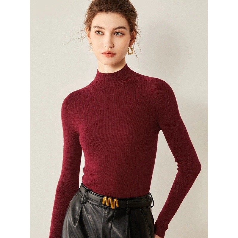 Naiste 100% villane seamless kampsun, poolkõrge kaelaga, peen aluskiht, slim-fit, pikkade varrukatega