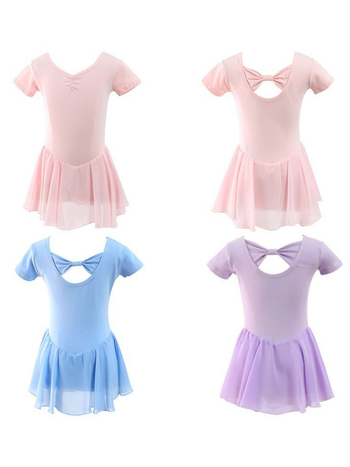 Fitdance Детска балетна рокля за момичета, памучна тъкан с къс ръкав, мека обработка на плат, сладък стил, за деца 3–8 години