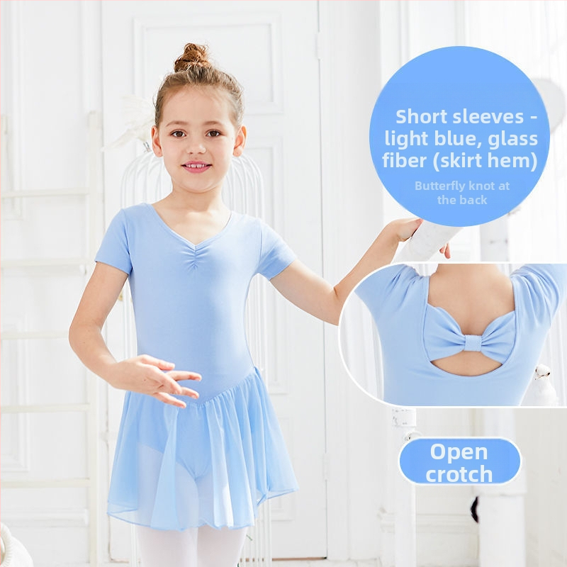 Fitdance Детска балетна рокля за момичета, памучна тъкан с къс ръкав, мека обработка на плат, сладък стил, за деца 3–8 години