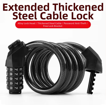 Hordozható 5 számjegyű jelszavas lopás elleni lánc kerékpárokhoz, motorkerékpárokhoz és elektromos rollerekhez | Modell PM1.2 | Anyag: acélkábel + PVC + ABS | Súly: 330 g