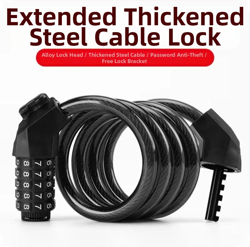 Hordozható 5 számjegyű jelszavas lopás elleni lánc kerékpárokhoz, motorkerékpárokhoz és elektromos rollerekhez | Modell PM1.2 | Anyag: acélkábel + PVC + ABS | Súly: 330 g