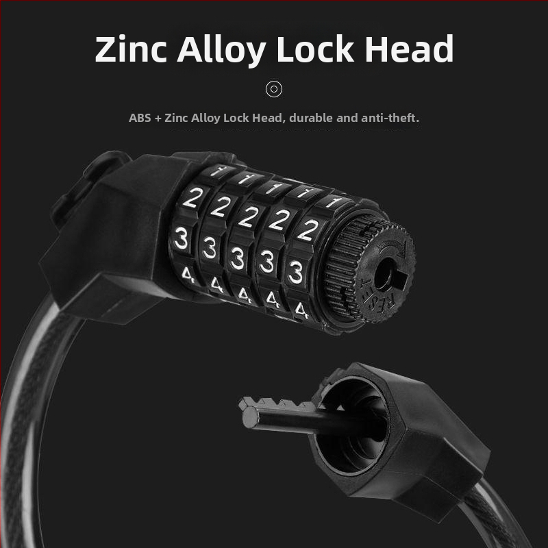 Hordozható 5 számjegyű jelszavas lopás elleni lánc kerékpárokhoz, motorkerékpárokhoz és elektromos rollerekhez | Modell PM1.2 | Anyag: acélkábel + PVC + ABS | Súly: 330 g