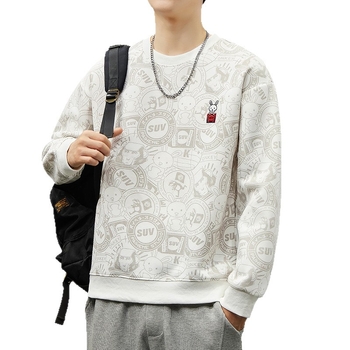 Pánska bavlnená mikina s výšivkou a zvieracím vzorom, voľný strih, dlhé rukávy, okrúhly výstrih