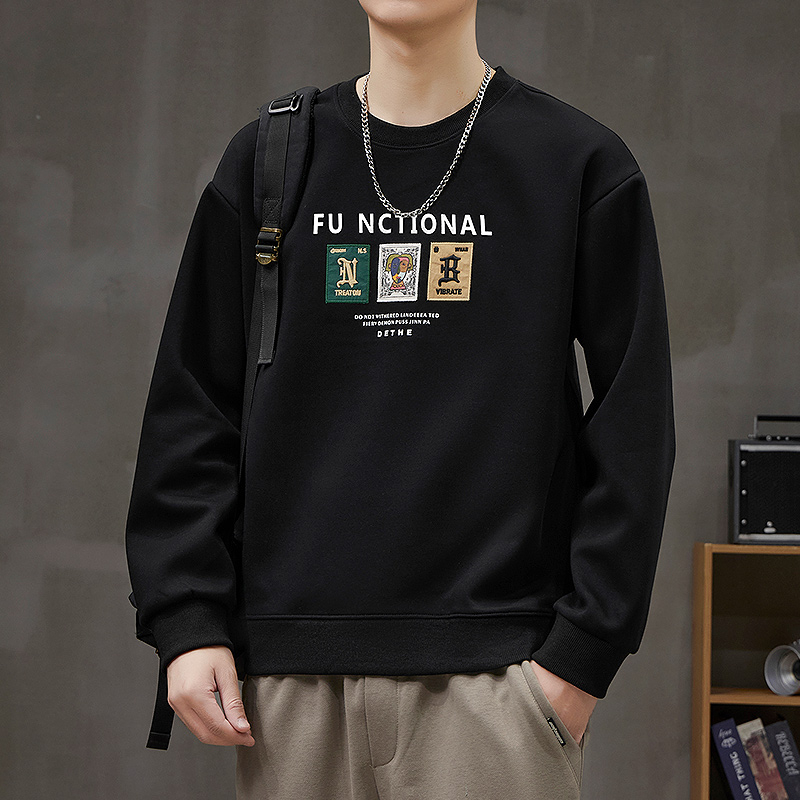 Pánska bavlnená mikina s výšivkou a zvieracím vzorom, voľný strih, dlhé rukávy, okrúhly výstrih