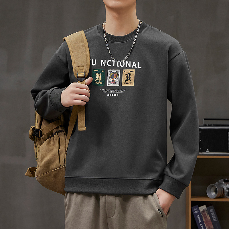 Pánska bavlnená mikina s výšivkou a zvieracím vzorom, voľný strih, dlhé rukávy, okrúhly výstrih