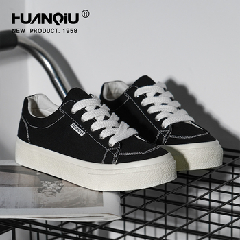 Unisex tenisky z plátna s hrubou podrážkou, kórejský štýl, bežné nosenie, stredná päta 3–5 cm, gumová podrážka