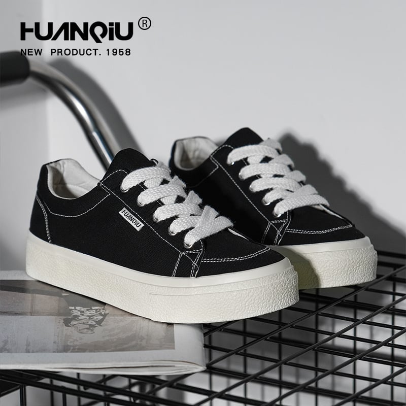 Unisex tenisky z plátna s hrubou podrážkou, kórejský štýl, bežné nosenie, stredná päta 3–5 cm, gumová podrážka