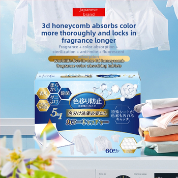 Päť v jednom plát na pranie s absorpciou farieb pre zmiešané textílie, zabraňuje presakovaniu farieb, parfumovaný (WORLD LIFE/And craftsman)