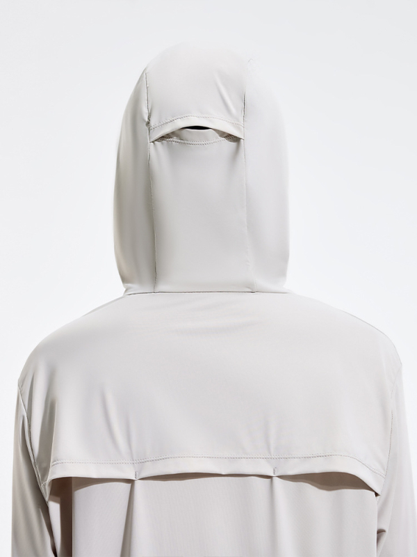 Слънцезащитно качулково яке UPF50+, бързосъхнещо, дишащо, ултралеко плат (180 g сурова прежда, 88% найлон, 12% спандекс)