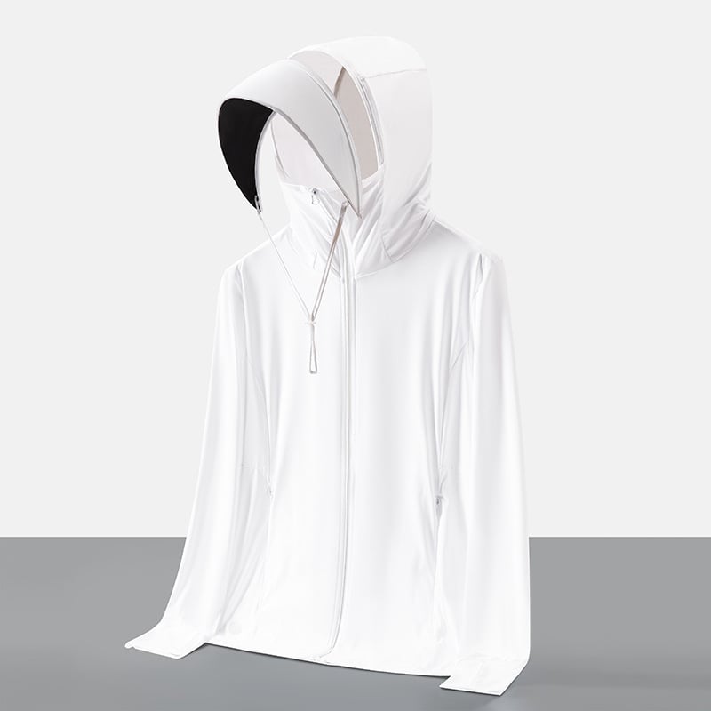 Слънцезащитно качулково яке UPF50+, бързосъхнещо, дишащо, ултралеко плат (180 g сурова прежда, 88% найлон, 12% спандекс)