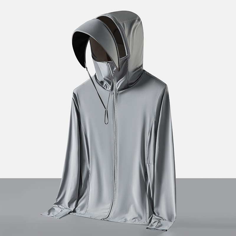 Слънцезащитно качулково яке UPF50+, бързосъхнещо, дишащо, ултралеко плат (180 g сурова прежда, 88% найлон, 12% спандекс)