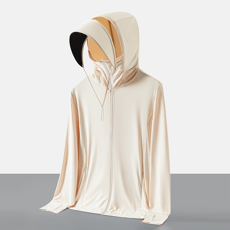 Слънцезащитно качулково яке UPF50+, бързосъхнещо, дишащо, ултралеко плат (180 g сурова прежда, 88% найлон, 12% спандекс)