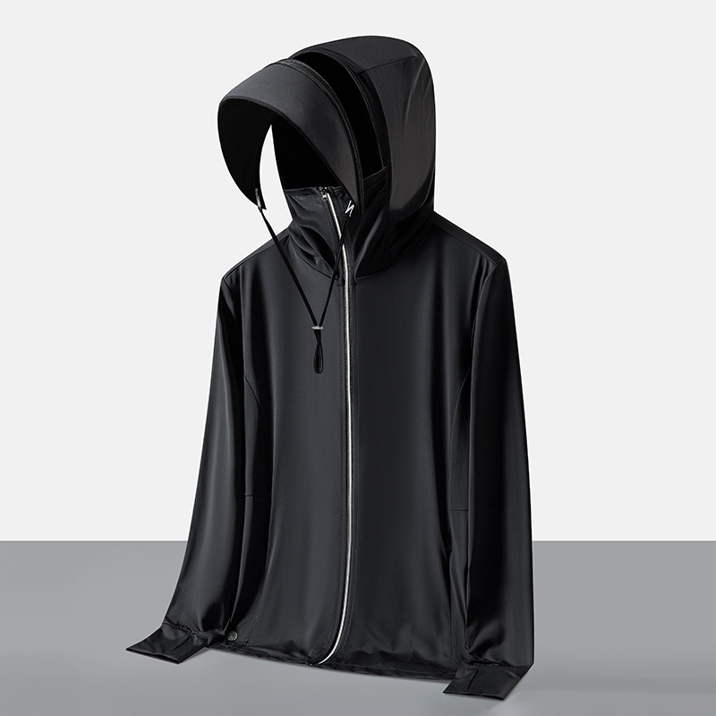 Слънцезащитно качулково яке UPF50+, бързосъхнещо, дишащо, ултралеко плат (180 g сурова прежда, 88% найлон, 12% спандекс)