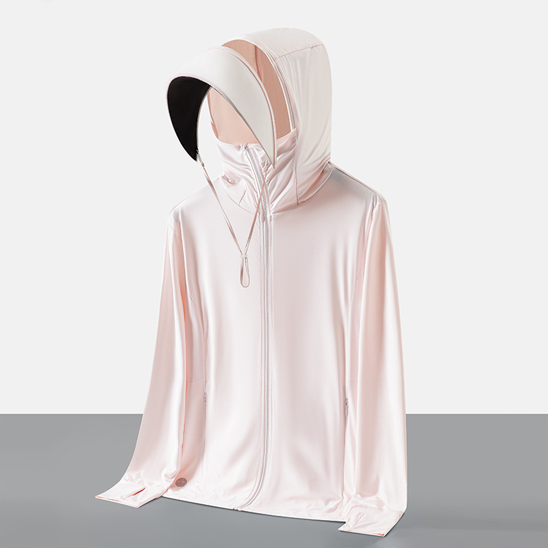 Слънцезащитно качулково яке UPF50+, бързосъхнещо, дишащо, ултралеко плат (180 g сурова прежда, 88% найлон, 12% спандекс)