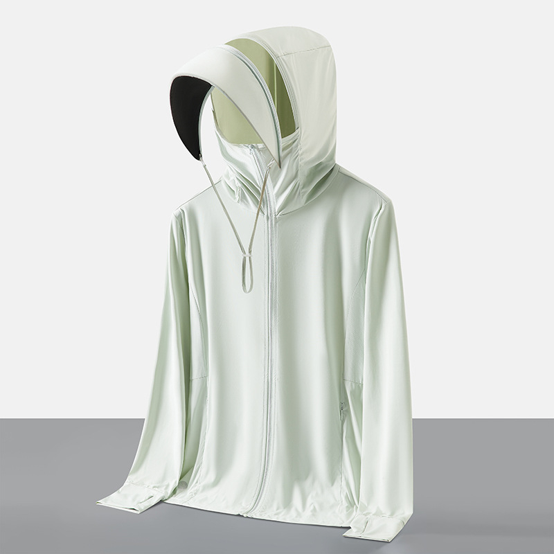 Слънцезащитно качулково яке UPF50+, бързосъхнещо, дишащо, ултралеко плат (180 g сурова прежда, 88% найлон, 12% спандекс)