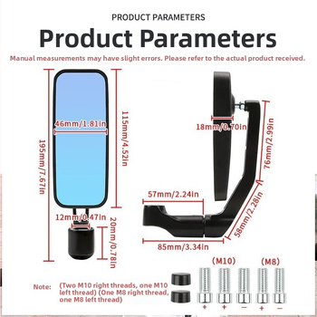 Náhradné spätné zrkadlo na motocykel zo zliatiny hliníka, štvorcový tvar, model JGTZ