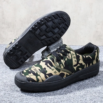 Pracovná obuv na stavbu, plátená vrchná časť, nízky profil, priedušná sieťová výstelka, guľatý špička, vstrekovaná podrážka