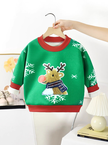 Детски плетен пуловер - универсален стил, топъл и дебел, дълъг ръкав, кръгла яка, 100% полиестер