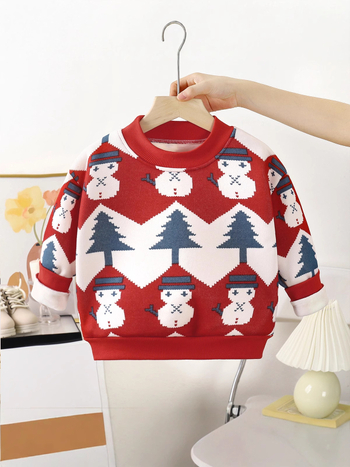 Детски плетен пуловер - универсален стил, топъл и дебел, дълъг ръкав, кръгла яка, 100% полиестер