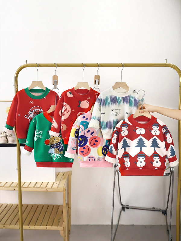 Детски плетен пуловер - универсален стил, топъл и дебел, дълъг ръкав, кръгла яка, 100% полиестер