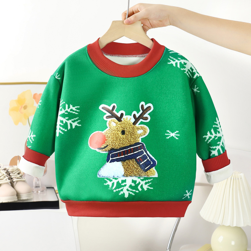 Детски плетен пуловер - универсален стил, топъл и дебел, дълъг ръкав, кръгла яка, 100% полиестер