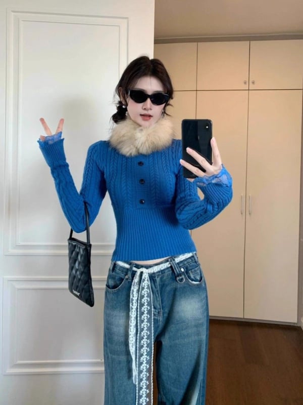 Pleteni džemper, uski kroj, okrugli izrez, Chanel stil, viskoza 50–70%