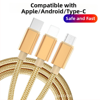 Kabel 3-u-1 za punjenje i prijenos podataka s Lightning, USB-C i Micro USB priključcima – pleteni, duljina 1–2 m, brzo punjenje, max 10 W