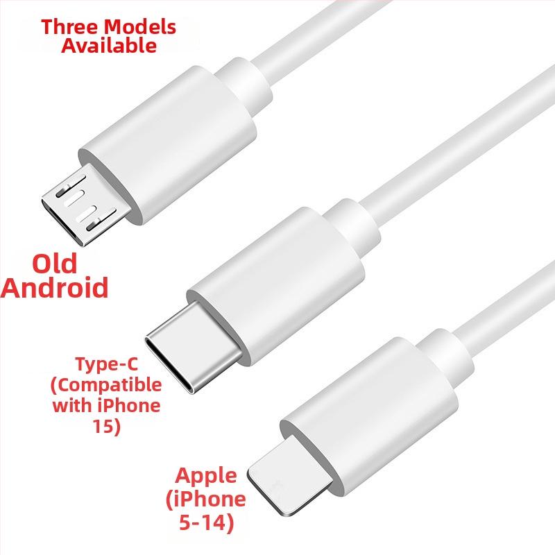 GARLONG 3-in-1 nabíjací kábel USB-C, Lightning a Micro-USB, rýchle nabíjanie, dĺžka 1–2 m, biela