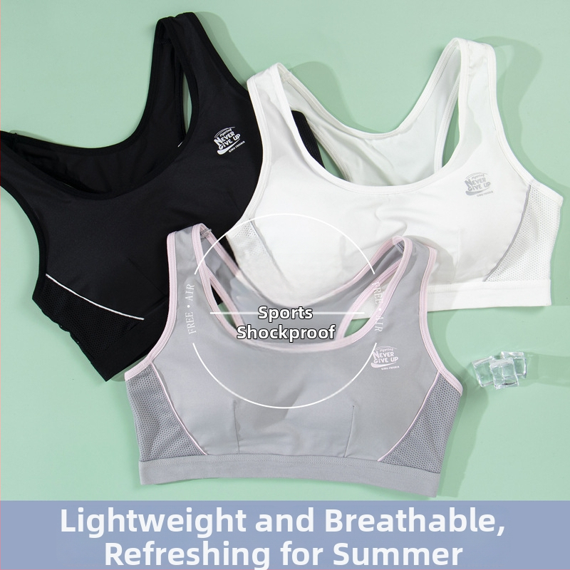 Dievčenská vestová športová podprsenka, bez výstuže, plný košíček s tenkými tvarovanými košíčkami, priedušný materiál (polyester/nylon/spandex)