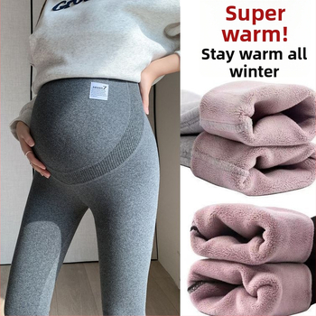 Tehotenské nohavice – Chenille flísová podšívka, Spandex <30%, stredný pás, dĺžka 9/10, teplé