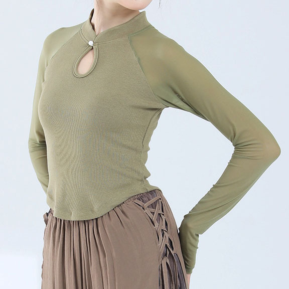 Tanečné kostýmy pre ženy - Moderný tanečný top, rib knit látka (polyester 85%), jednofarebný, podšitý rib knit, jar leto jeseň