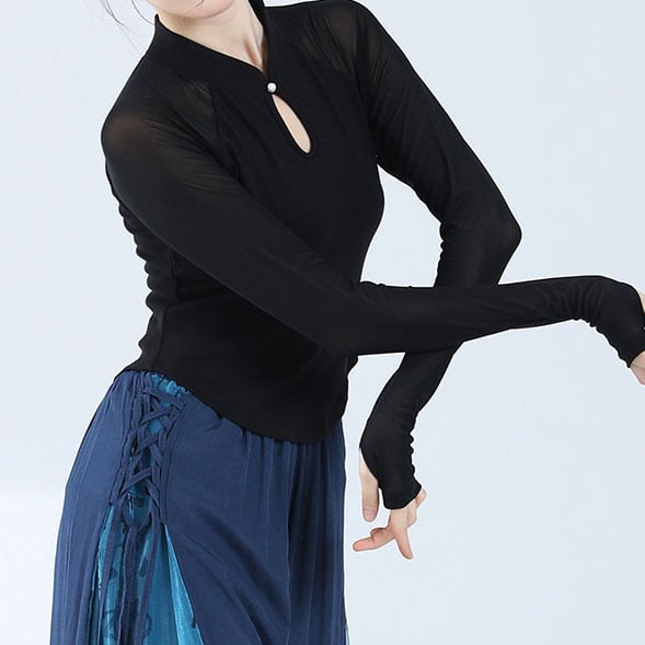 Tanečné kostýmy pre ženy - Moderný tanečný top, rib knit látka (polyester 85%), jednofarebný, podšitý rib knit, jar leto jeseň