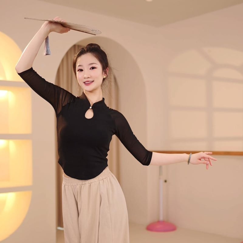 Tanečné kostýmy pre ženy - Moderný tanečný top, rib knit látka (polyester 85%), jednofarebný, podšitý rib knit, jar leto jeseň