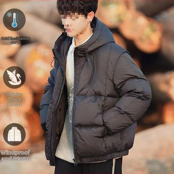 Mužská dlhá zimná bunda s kapucňou, výplň z kačacieho downu, 100% down, nepremokavá a teplá, základný štýl, mladistvý.