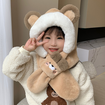 Zimný dvojdielny set detskej čiapky: čiapka z umelej zajacej srsti s kupolovitou korunou a šál/tvárová maska, bez okraja, proti vetru, pre vek 1–6 rokov