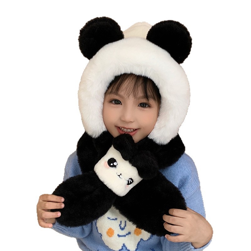 Zimný dvojdielny set detskej čiapky: čiapka z umelej zajacej srsti s kupolovitou korunou a šál/tvárová maska, bez okraja, proti vetru, pre vek 1–6 rokov
