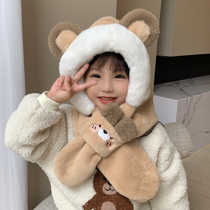 Zimný dvojdielny set detskej čiapky: čiapka z umelej zajacej srsti s kupolovitou korunou a šál/tvárová maska, bez okraja, proti vetru, pre vek 1–6 rokov