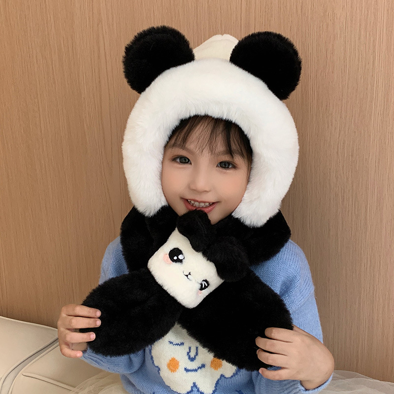 Zimný dvojdielny set detskej čiapky: čiapka z umelej zajacej srsti s kupolovitou korunou a šál/tvárová maska, bez okraja, proti vetru, pre vek 1–6 rokov