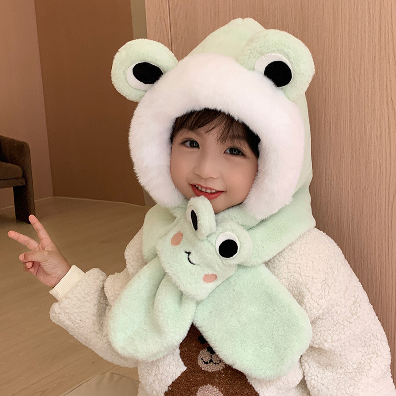 Zimný dvojdielny set detskej čiapky: čiapka z umelej zajacej srsti s kupolovitou korunou a šál/tvárová maska, bez okraja, proti vetru, pre vek 1–6 rokov